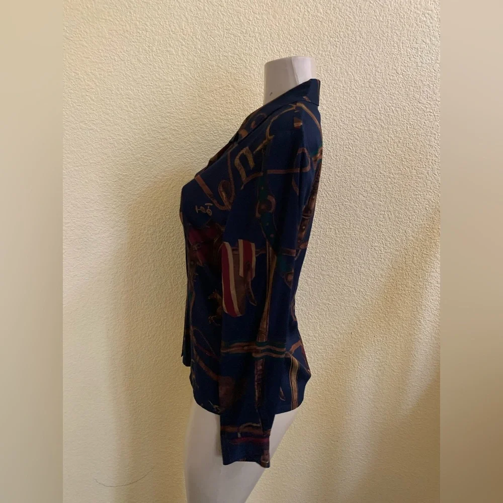 VTG Pendleton Size 8 Long Sleeve Equestrian Print Button Down Shirt - Picture 4 of 7